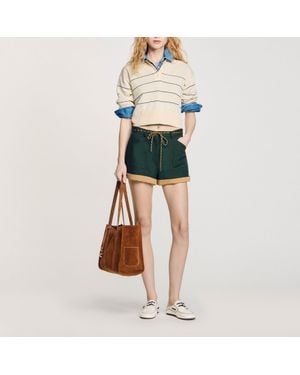 Sandro Two-Tone Drawstring Waist Shorts - Blue