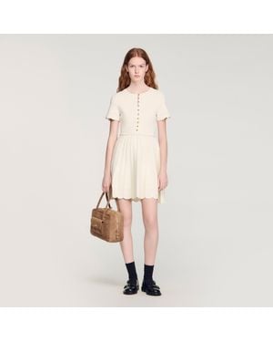 Sandro Pointelle Knit Short Dress - Natural