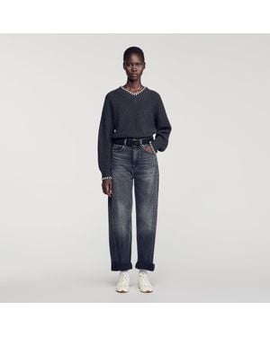 Sandro Braided V-Neck Sweater - Blue