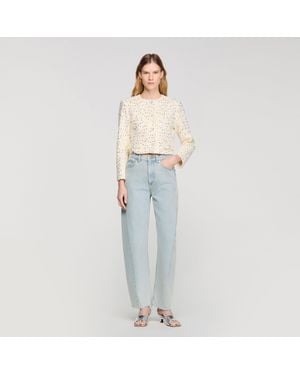 Sandro Cropped Sequinned Cotton Jacket - Blue