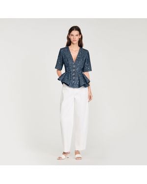 Sandro Sequinned Peplum Top - Blue