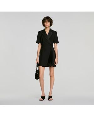 Sandro Tailored Collar Wraparound Dress - Black