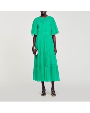 Sandro Midi Dress With Rhinestone Neck - Green