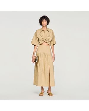 Sandro Long Rhinestone Cotton Skirt - Natural