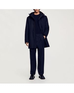 Sandro Hooded Wool Parka - Blue