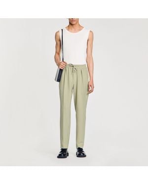 Sandro Drawstring-Waist Straight-Leg Woven Pants - Green