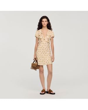 Sandro Floral Print Short Dress - Natural