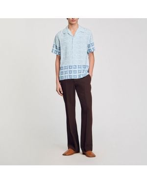 Sandro Vintage Flower Print Short-Sleeve Shirt - Blue
