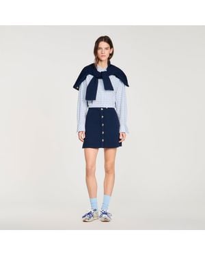 Sandro Short Ribbed Skirt With Press Studs - Blue