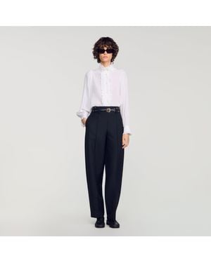Sandro Silk Shirt With Gathered Collar - Blue