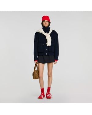 Sandro Double-Faced Standing Collar Coat - Black