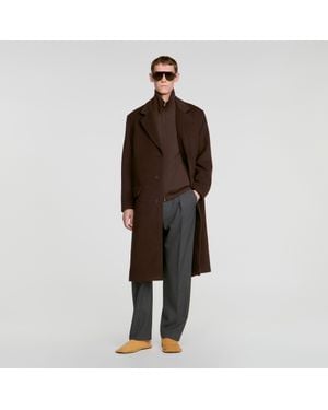 Sandro Long Wool And Cashmere Coat - Brown