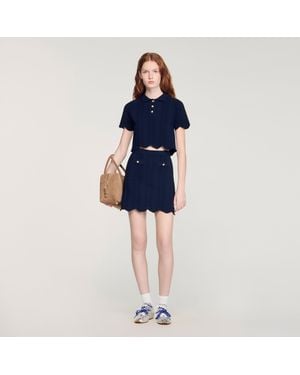 Sandro Decorative Knit Polo-Neck Sweater - Blue