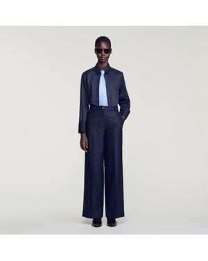 Sandro Rhinestone Straight-Leg Pants - Blue