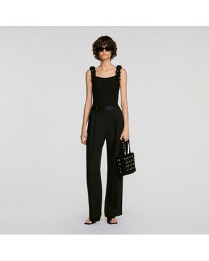 Sandro Knit Bodysuit With Beaded Flowers - Black