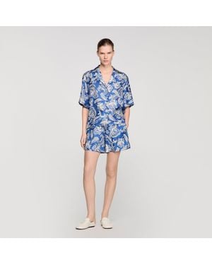 Sandro Floral Print Mini Shorts - Blue