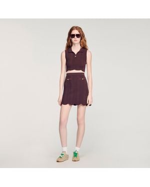 Sandro Cropped Decorative Knit Top - Red