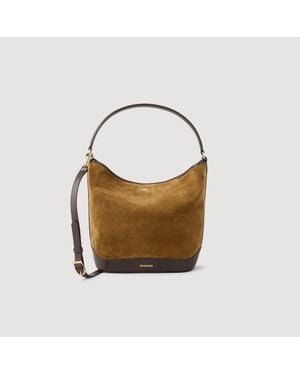 Sandro Suede And Leather Bucket Bag Tangoso - Brown