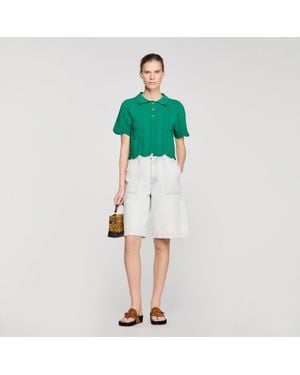 Sandro Decorative Knit Polo-Neck Sweater - Green