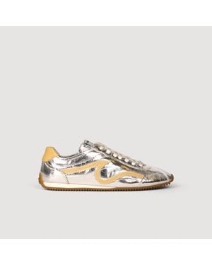 Sandro Lightwave Metallic Leather Sneakers - Natural