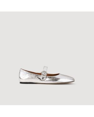 Sandro Shiny Leather Ballet Flats - White