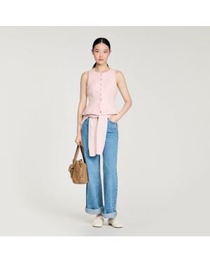 Sandro Beaded Peplum Tweed Vest - Blue