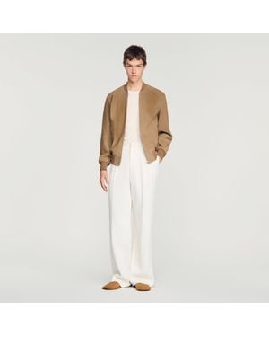 Sandro Zip-Up Split Leather Jacket - White