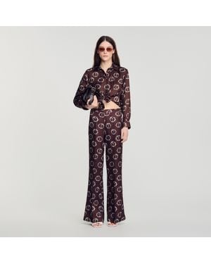 Sandro Floral Print Silk Shirt - Brown
