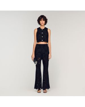 Sandro Embroidered Guipure Crop Top - Blue