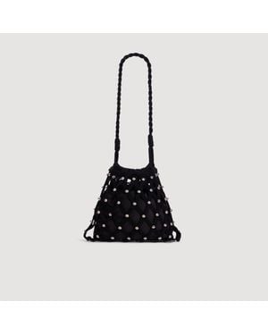 Sandro Studded Net Mesh Bag - Black