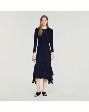 Sandro Decorative Pointelle Cardigan - Blue