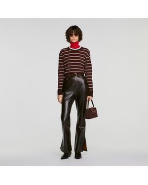 Sandro Distressed Leather Pants - Red