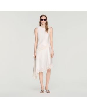 Sandro Asymmetric Satin-Effect Dress - White