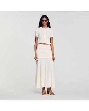 Sandro Pointelle Knit Maxi Skirt - Natural