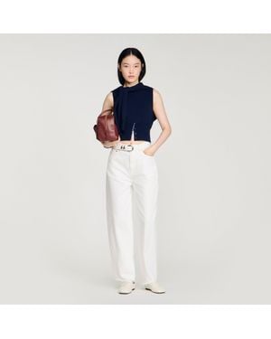 Sandro Cropped Stripy Wool-Cashmere Sweater - Blue