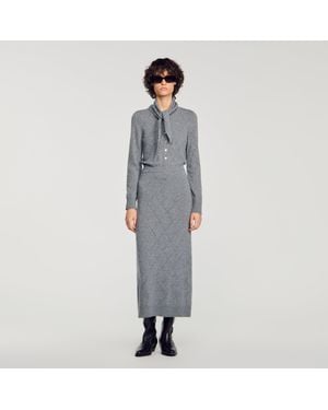 Sandro Pointelle Knit Maxi Skirt - Gray