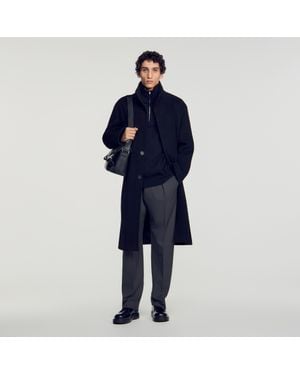 Sandro Long Wool And Cashmere Coat - Blue