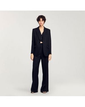 Sandro Sequinned Suit Jacket - Blue
