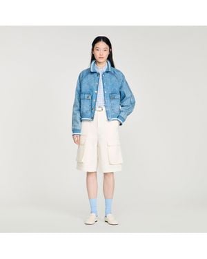 Sandro Rib-Trimmed Denim Jacket - Blue