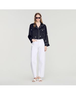 Sandro Shirt With Beads And Rhinestones - Blue