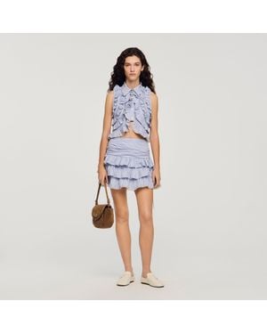 Sandro Short Striped Ruffled Skirt - Blue