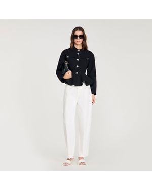 Sandro Cropped Ruffled Peplum Jacket - Black