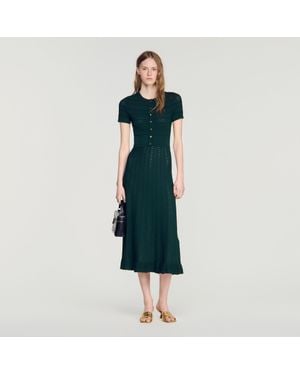 Sandro Pointelle Knit Midi Dress - Blue