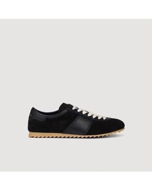 Sandro Leather And Suede Low-Top Sneakers - Black
