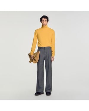 Sandro Wide-Leg Wool Suit Pants - Blue