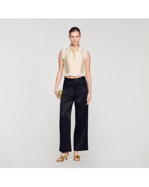 Sandro Satin-Effect Wide-Leg Pants - Blue