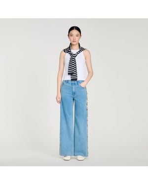 Sandro Faded Straight-Leg Rhinestone Jeans - Blue