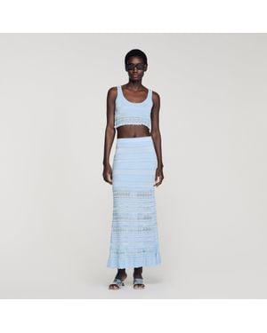 Sandro Pointelle Knit Crop Top - Blue