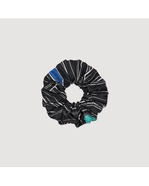 Sandro Striped Silk Scrunchie - Blue