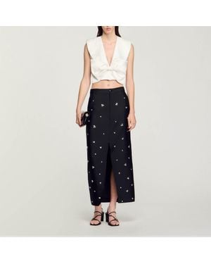 Sandro Satin-Effect Crop Top - Blue